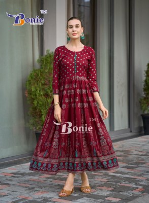 Aanchal 4 by Bonie long reyon printed flaired gown catalogue at amaviexpo gown catalogs