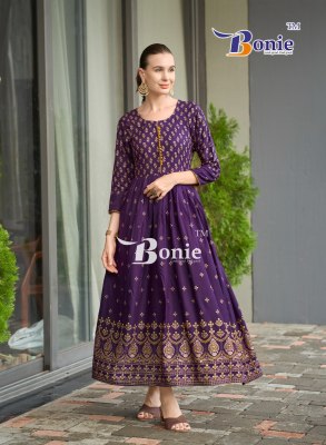 Aanchal 4 by Bonie long reyon printed flaired gown catalogue at amaviexpo gown catalogs