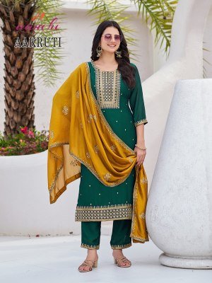 Aanchi Aakruti Premium Vichitra Silk Kurti Pant Set with Contrasting Work Dupatta Wholesale kurtis catalogs