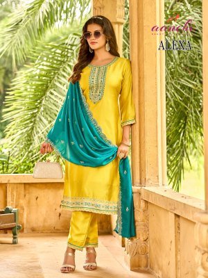 Aanchi Alexa 3 Piece Set Straight Style Vichitra Silk Kurti with Bottom And Fancy Contrast Dupatta Wholesale kurti pant with dupatta Catalogs