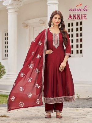 Aanchi Annie 3Pc Set Crystal Silk Top  Bottom And Dupatta Premium Flair Concept Ethnic Wear Wholesale Product kurtis catalogs