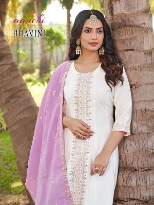 Aanchi Bhavini Premium Roman Silk Flair Kurta Set Pant with Designer Dupatta Wholesale kurtis catalogs