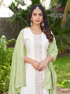 Aanchi Bhavini Premium Roman Silk Flair Kurta Set Pant with Designer Dupatta Wholesale kurtis catalogs