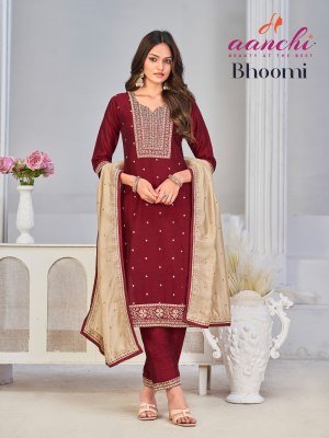 Aanchi Bhoomi Designer Vichitra Silk Straight Top Bottom with Fancy Dupatta Wholesale kurtis catalogs