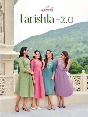  Aanchi Farishta 2.0 Designer Flair Kurti  Roman Shimmer Fabric, Fancy Embroidered Neck Wholesale kurtis catalogs
