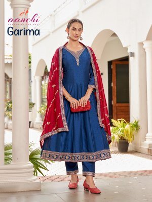 Aanchi Garima Flair Style 3 Piece Vichitra Silk Set Wholesale Ethnic Wear kurti pant with dupatta Catalogs
