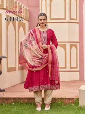 Aanchi Girisha Vichitra Silk Set 3 Pc Flair Concept Suit Wholesale kurti pant with dupatta Catalogs