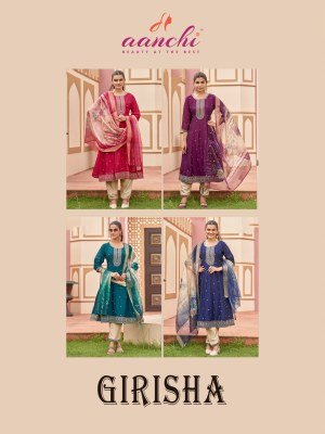 Aanchi Girisha Vichitra Silk Set 3 Pc Flair Concept Suit Wholesale kurti pant with dupatta Catalogs