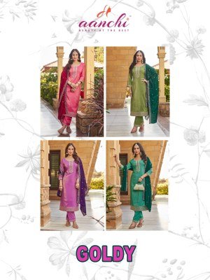 Aanchi Goldy Roman Shimmer Straight Suit Pant with Vichitra Silk Fancy Dupatta Wholesale kurtis catalogs