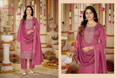 Aanchi Grapes Vichitra Silk 3-Piece Fancy Embroidery Kurti Pant Dupatta Set kurti pant with dupatta Catalogs