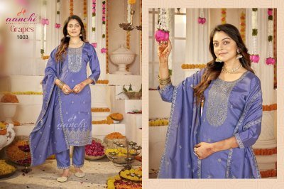 Aanchi Grapes Vichitra Silk 3-Piece Fancy Embroidery Kurti Pant Dupatta Set kurti pant with dupatta Catalogs