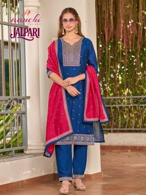 Aanchi Jalpari Vichitra Silk Straight Set with Fancy Contrast Dupatta Wholesale Ethnic Wear kurti pant with dupatta Catalogs