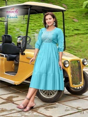 Aanchi Kanak Collection Roman Silk Flair Kurti with Embroidery Work Wholesale  kurtis catalogs