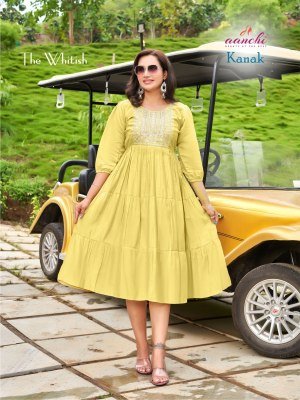 Aanchi Kanak Collection Roman Silk Flair Kurti with Embroidery Work Wholesale  kurtis catalogs