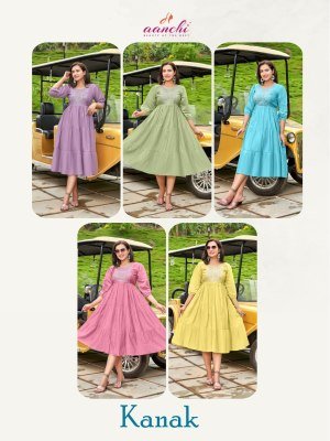Aanchi Kanak Collection Roman Silk Flair Kurti with Embroidery Work Wholesale  kurtis catalogs