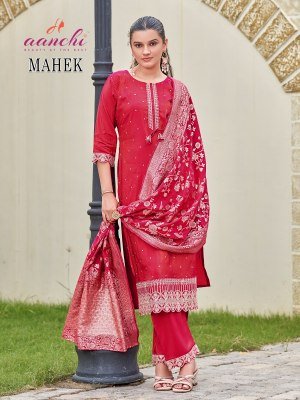 Aanchi Mahek 3 Piece Straight Set Roman Shimmer Kurti with Fancy Jacquard Dupatta Wholesale Ethnic Aanchi 