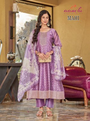Aanchi Mahi 3 Piece Set Shimmer Jacquard Top Chanderi Pant And Digital Dupatta Wholesale kurti pant with dupatta Catalogs