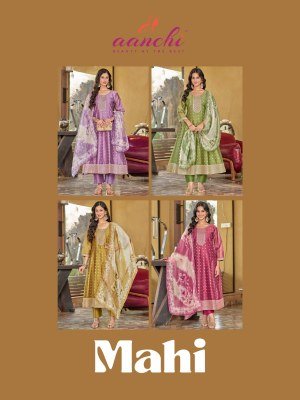 Aanchi Mahi 3 Piece Set Shimmer Jacquard Top Chanderi Pant And Digital Dupatta Wholesale kurti pant with dupatta Catalogs