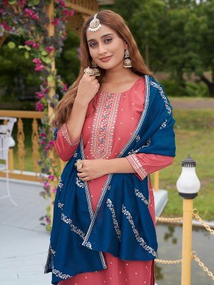 Aanchi Masoom 3 Piece Set Rapido Silk Top And  Bottom with Vichitra Silk Dupatta Embroidery Straight Suit Catalogue Wholesale kurti pant with dupatta Catalogs