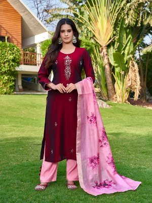 Aanchi Nice Elegant Rangeela Silk Straight Kurta Set with Contrast Roman Pant And Fancy Dupatta Wholesale kurtis catalogs