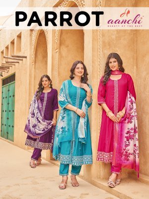Aanchi Parrot Flair Collection Vatican Kurti  Bottom And Digital Print Dupatta Wholesale kurtis catalogs