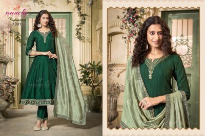 Aanchi Pashmina 3 Piece Set Vichitra Silk Top Bottom And Fancy Contrast Dupatta Ethnic Flair Collection Wholesale  kurti pant with dupatta Catalogs