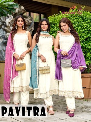 Aanchi Pavitra 3-Piece Vichitra Silk Spaghetti Set with Contrast Dupatta 