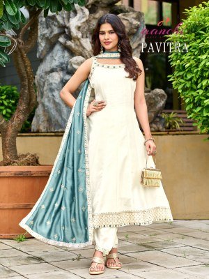Aanchi Pavitra 3-Piece Vichitra Silk Spaghetti Set with Contrast Dupatta kurti pant with dupatta Catalogs