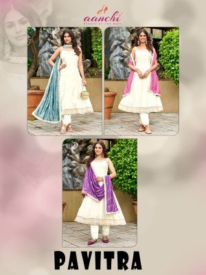 Aanchi Pavitra 3-Piece Vichitra Silk Spaghetti Set with Contrast Dupatta kurti pant with dupatta Catalogs
