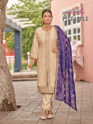 Aanchi Pineapple 3 Piece Set Vichitra Silk Straight Kurti Catalogs  with Fancy Contrast Dupatta Wholesale kurtis catalogs