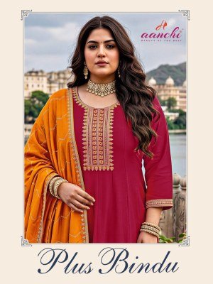 Aanchi Plus Bindu Vichitra Silk Plus Size Suit Set with Contrast Fancy Dupatta 
