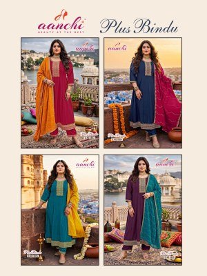 Aanchi Plus Bindu Vichitra Silk Plus Size Suit Set with Contrast Fancy Dupatta readymade suit catalogs