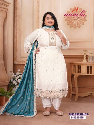 Aanchi Plus Crystal 2 0 Size Big Size 3 Piece Set Vichitra Silk Kurti Bottom And Fancy Dupatta Wholesale kurti pant with dupatta Catalogs