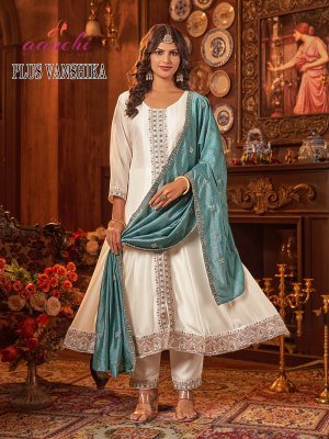Aanchi Plus Vanshika 3 Piece Flair Set Vichitra Silk Suit Wholesale Collection kurti pant with dupatta Catalogs
