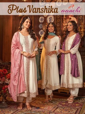 Aanchi Plus Vanshika 3 Piece Flair Set Vichitra Silk Suit Wholesale Collection kurti pant with dupatta Catalogs