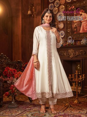 Aanchi Plus Vanshika 3 Piece Flair Set Vichitra Silk Suit Wholesale Collection kurti pant with dupatta Catalogs