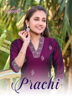 Aanchi Prachi Rangila Silk Straight Cut Kurti with Fancy Neck And All Over Embroidery Work Wholesale kurtis catalogs