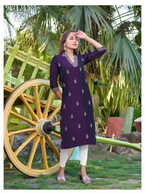 Aanchi Prachi Rangila Silk Straight Cut Kurti with Fancy Neck And All Over Embroidery Work Wholesale kurtis catalogs