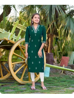 Aanchi Prachi Rangila Silk Straight Cut Kurti with Fancy Neck And All Over Embroidery Work Wholesale kurtis catalogs