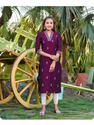 Aanchi Prachi Rangila Silk Straight Cut Kurti with Fancy Neck And All Over Embroidery Work Wholesale kurtis catalogs