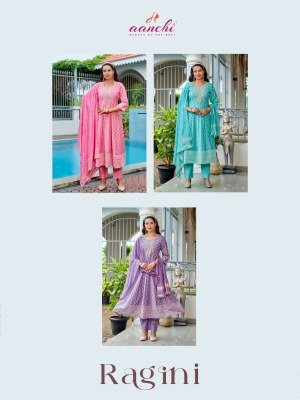 Aanchi Ragini 3 Pc Set Flair Concept Roman Butti Silk with Fancy Sequence Work Wholesale Ethnic Collection kurti pant with dupatta Catalogs