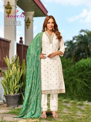 Aanchi River Vichitra Silk Kurti Pant with Fancy Contrast Dupatta Set kurti pant with dupatta Catalogs