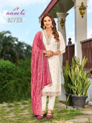 Aanchi River Vichitra Silk Kurti Pant with Fancy Contrast Dupatta Set kurti pant with dupatta Catalogs