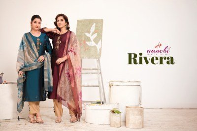 Aanchi Rivera Rangeela Silk Straight Cut Kurti Roman Silk Pant And Fancy Digital Dupatta Wholesale kurtis catalogs