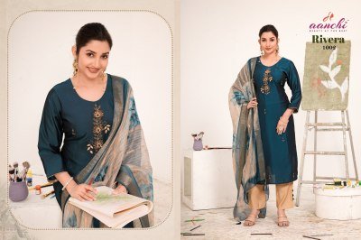 Aanchi Rivera Rangeela Silk Straight Cut Kurti Roman Silk Pant And Fancy Digital Dupatta Wholesale kurtis catalogs