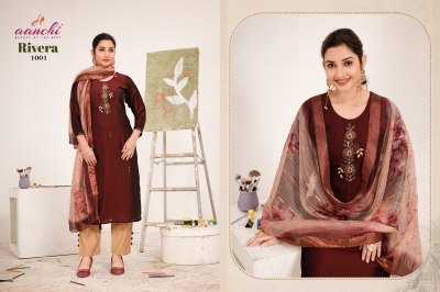 Aanchi Rivera Rangeela Silk Straight Cut Kurti Roman Silk Pant And Fancy Digital Dupatta Wholesale kurtis catalogs
