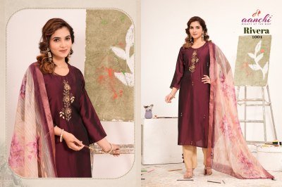 Aanchi Rivera Rangeela Silk Straight Cut Kurti Roman Silk Pant And Fancy Digital Dupatta Wholesale kurtis catalogs