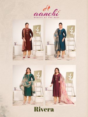 Aanchi Rivera Rangeela Silk Straight Cut Kurti Roman Silk Pant And Fancy Digital Dupatta Wholesale kurtis catalogs