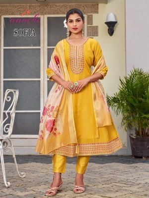 Aanchi Sofia 3 Pcs Set Flair Concept Pure Shimmer Kurti with Fancy Digital Dupatta Wholesale Ethnic Wear kurti pant with dupatta Catalogs