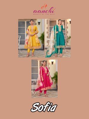Aanchi Sofia 3 Pcs Set Flair Concept Pure Shimmer Kurti with Fancy Digital Dupatta Wholesale Ethnic Wear kurti pant with dupatta Catalogs